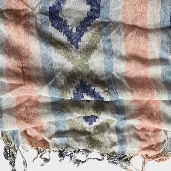 Womens Scarf with Fringe 17" x 70" Pink Blue White Geometric Pattern - Picture 1 of 3